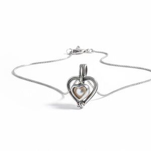 Vintage Sterling Silver Heart Cage Necklace w/ Cultured Pearl Italy 925
